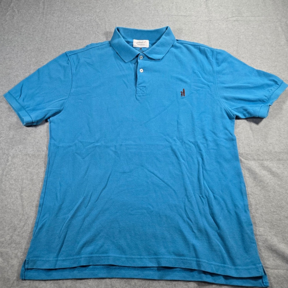 Johnnie-O Mens Blue Cotton Pique Short Sleeve Surfer Logo Polo Shirt Size L